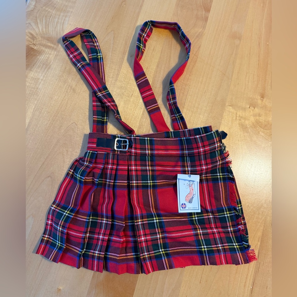 NWT Wool Tartan Plaid Pleat Kilt Brace Suspender Buckle Fringe Scotland See Ad